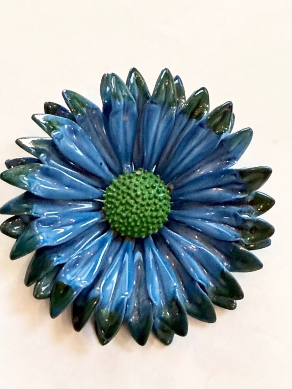 Vintage Blue Enamel Daisy Flower Brooch Pin - 2 Inches - Retro Floral Jewelry